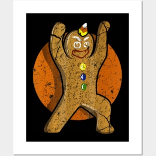 Gingerbread Man Monster Tee Retro Halloween Biscui Posters and Art